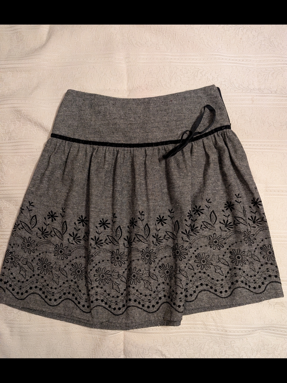 Joe Benbasset Gray Skater Skirt with Black Floral Border